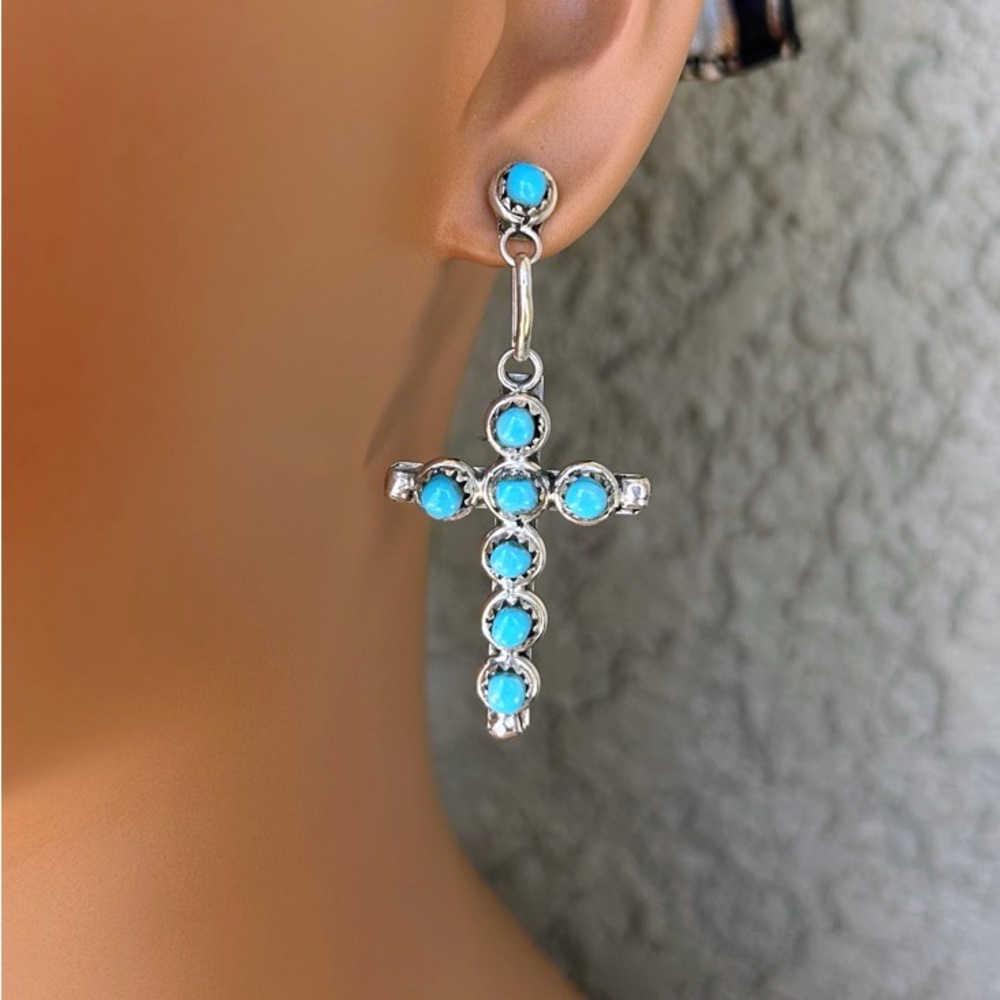 Davis Kaamasee Sterling Turquoise Cross Dangle Earrings